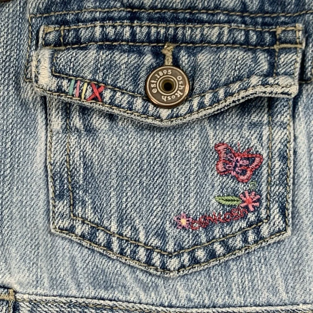 Osh Kosh‎ B'Gosh Girls 18M Blue Jean Denim Overalls Vestbak Butterfly Embroidery